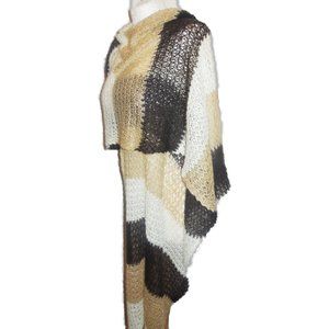 Scarf Knit Stripe White Tan Brown Lurex Long